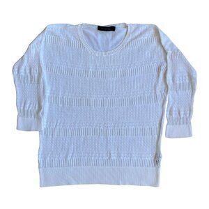 the limited white knit lightweight sweater with three quarter sleeves size M